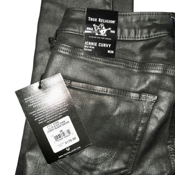 NWT True Religion Jennie Curvy Coated Leather Look Jeans Womens‎ 26 Skinny Denim - Picture 2 of 16